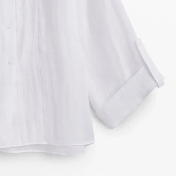 NWT. Massimo Dutti White 100% Linen Shirt with Wide Sleeves. Size XS. - Picture 6 of 11